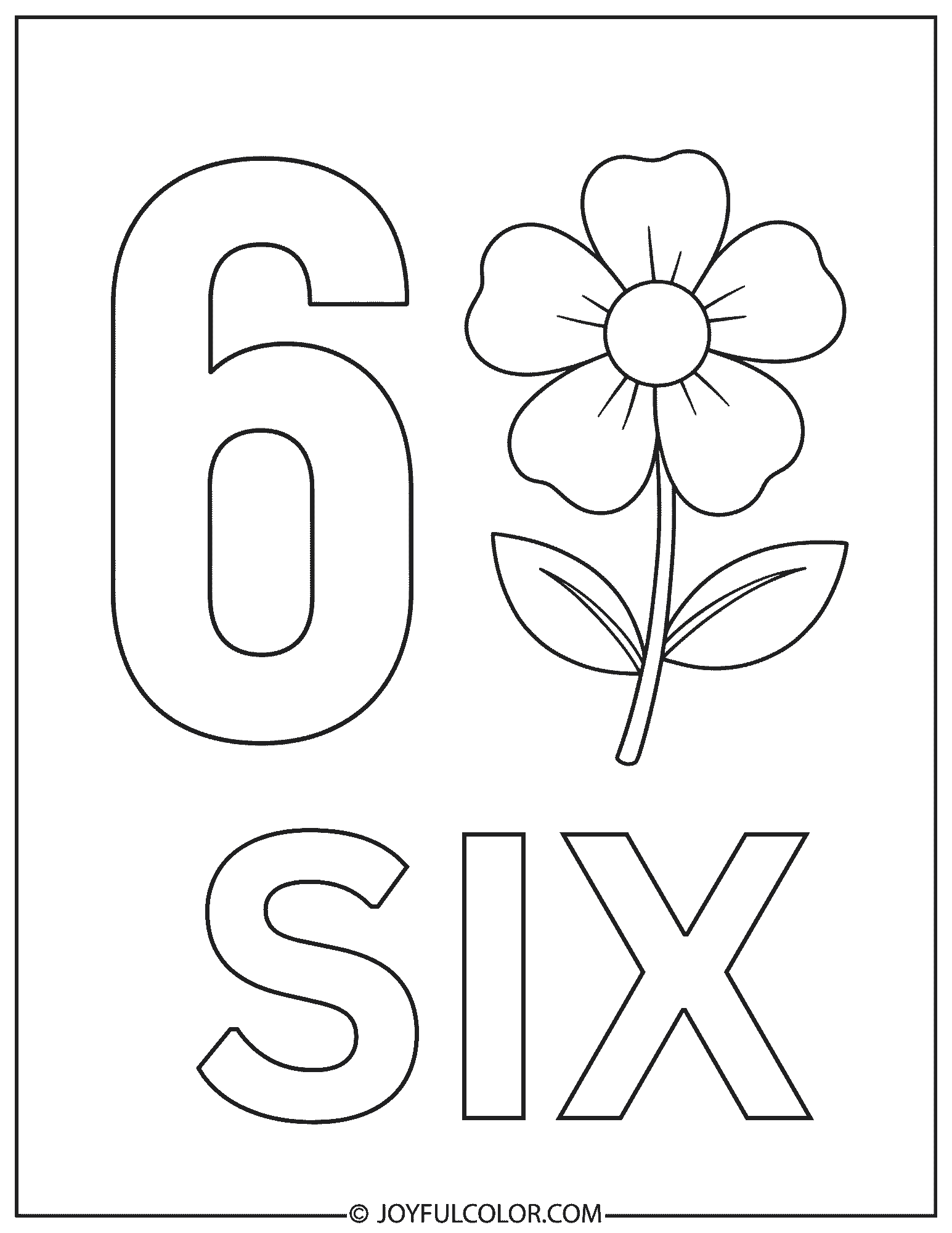Beautiful Flower Number 6 Coloring Page