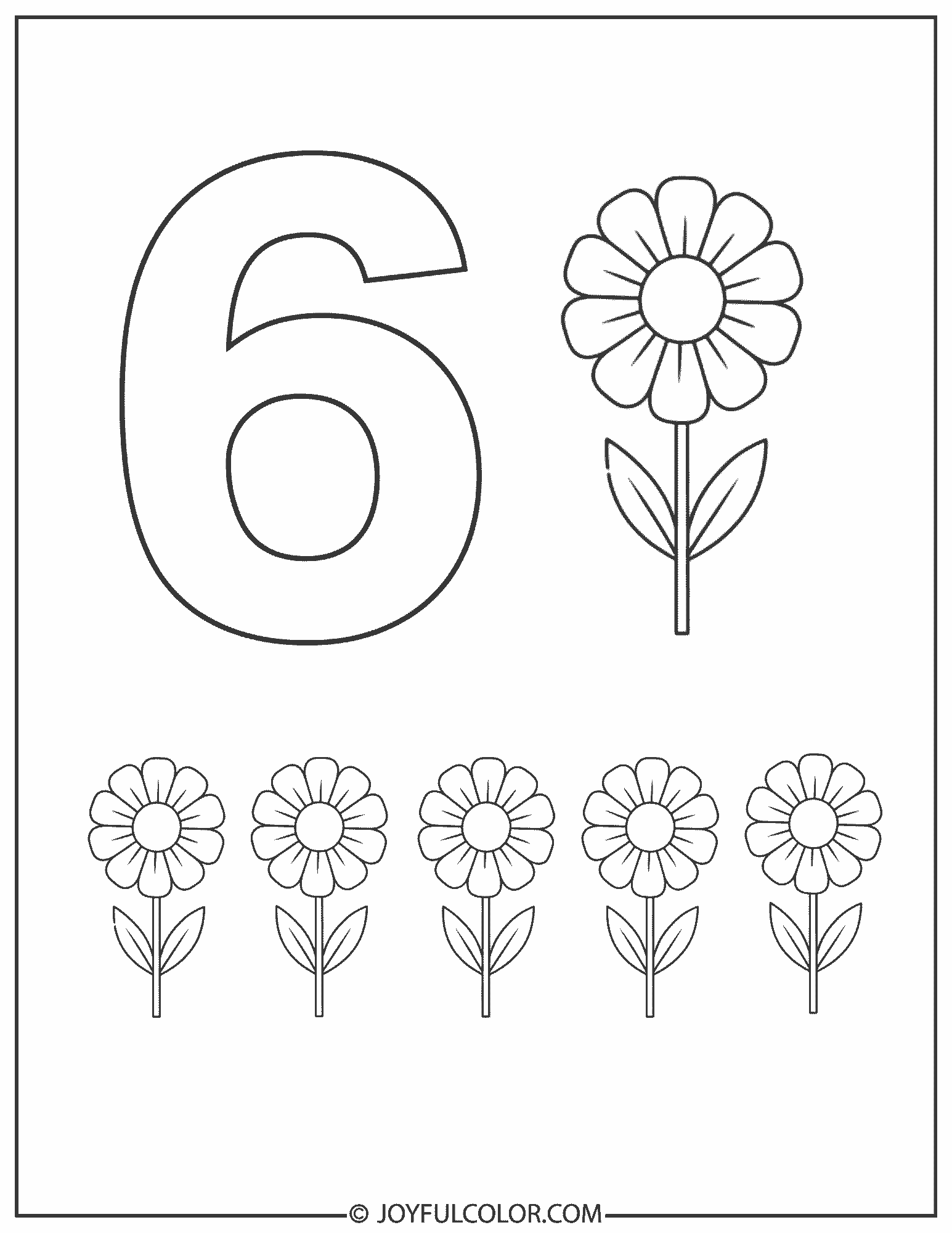 Beautiful Flower Number 6 Coloring Page