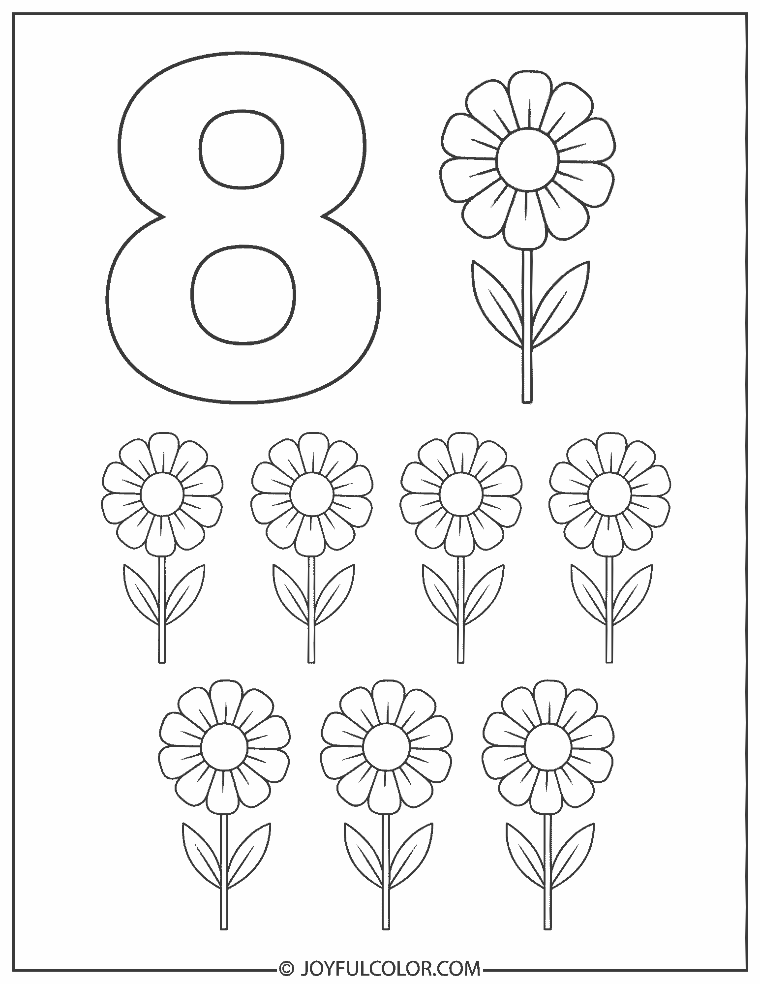 Flower Number 8 Coloring Page