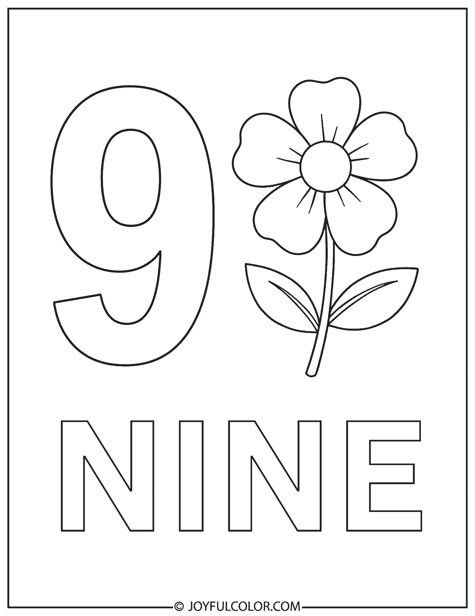 Flower Number 9 Coloring Page
