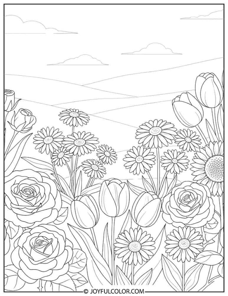Flower Bed Landscape Coloring Page