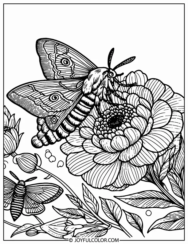 Flower and Moth Coloring Page