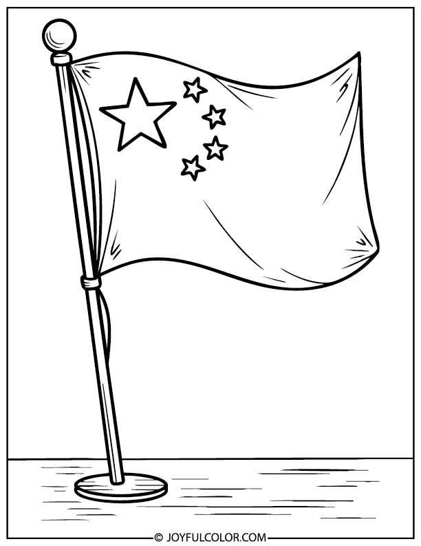 Flying Chinese Flag Coloring Page