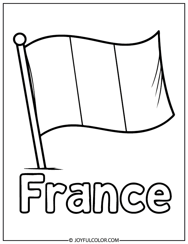 France Flag on Flagpole Colouring Page