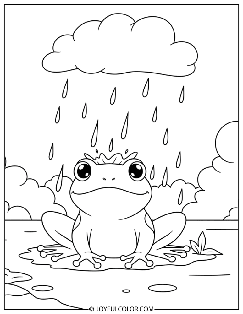 Frog in Rain Coloring Page
