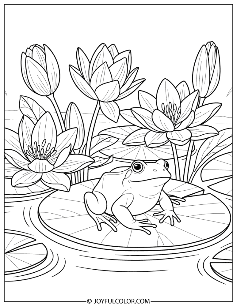 Frog on Water Lily Pad Coloring Page
