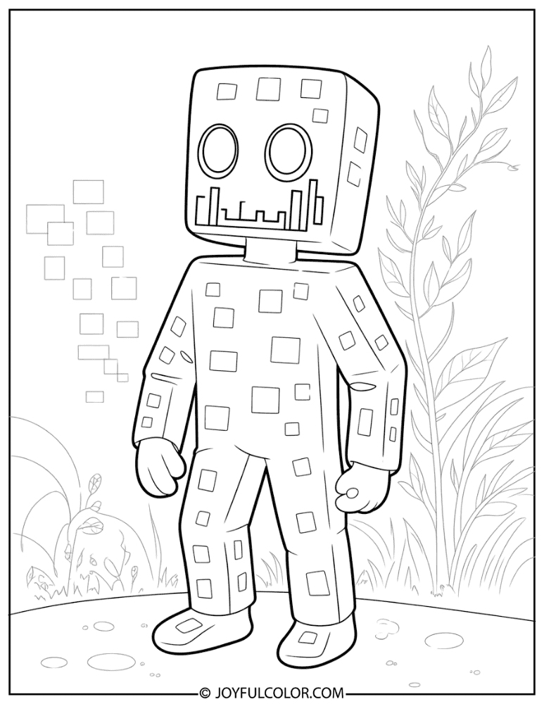 Full Body Creeper with Pixelated Texture Coloring Page