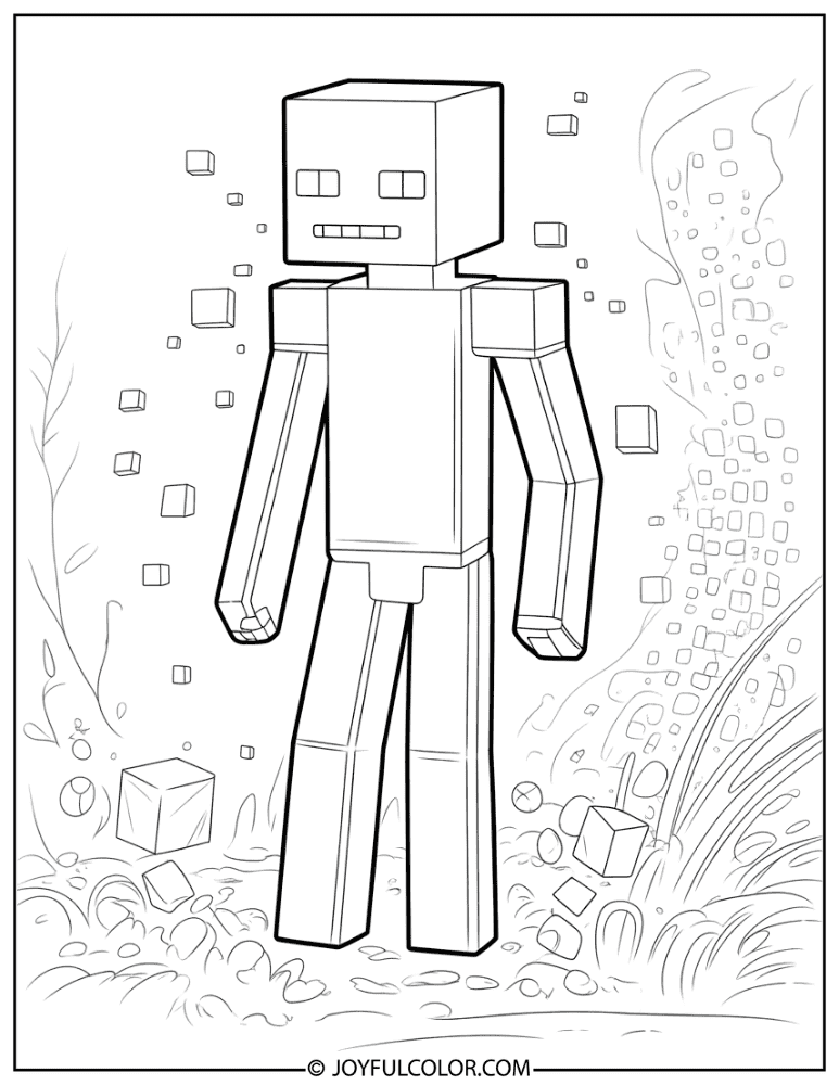 Full Body Enderman with Particles Coloring Page