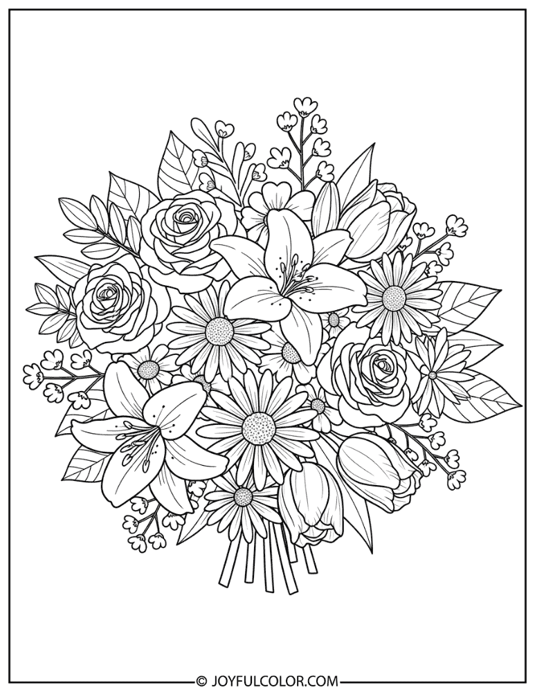Garden Fresh Flower Bouquet Coloring Page
