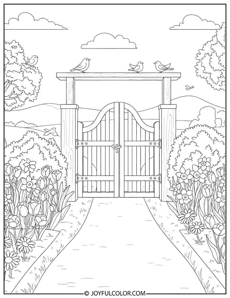 Garden Path with Gate Coloring Page