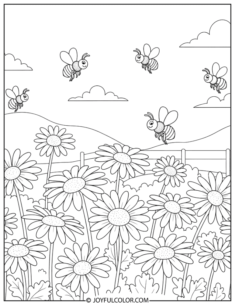 Garden Pollinator Scene Coloring Page