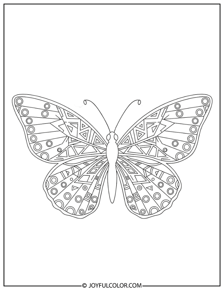 Geometric Butterfly Design Coloring Page