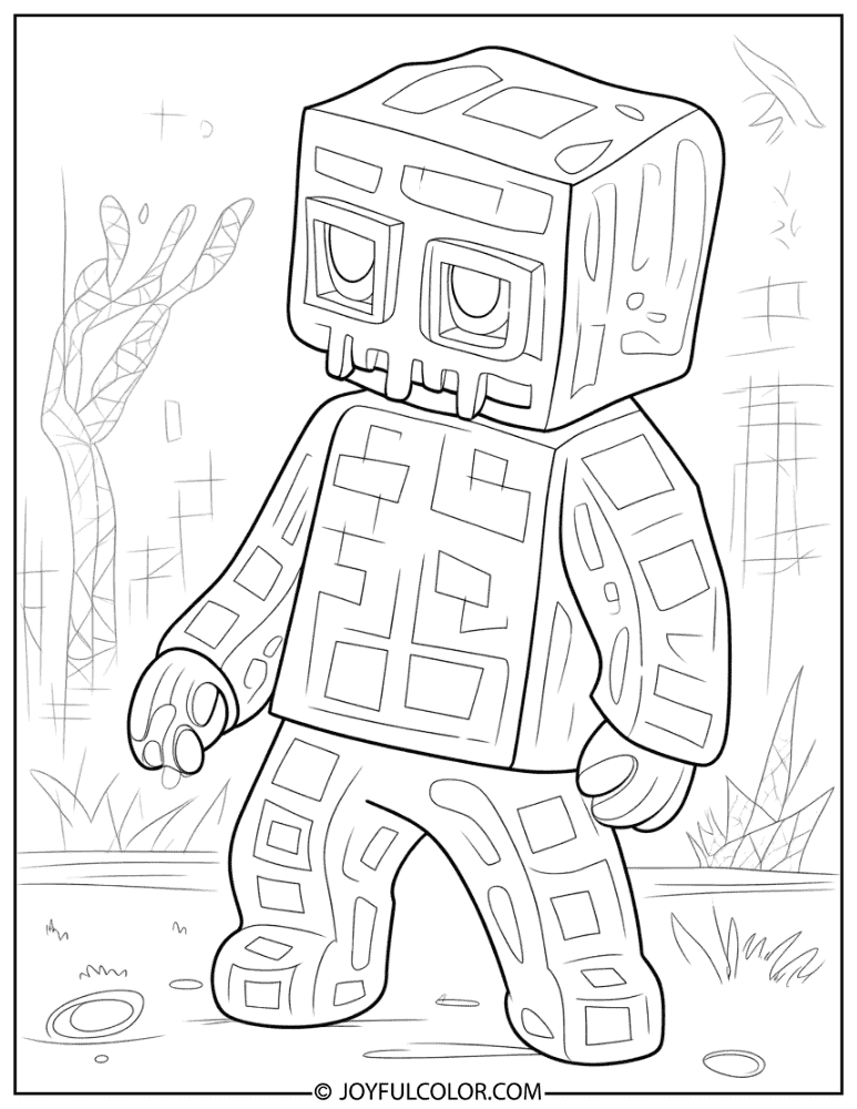 Geometric Pixel Art Creeper Coloring Page