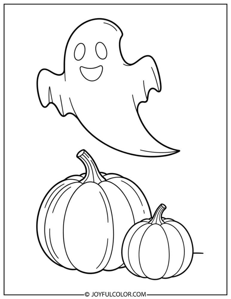 Ghost and Pumpkin Coloring Page