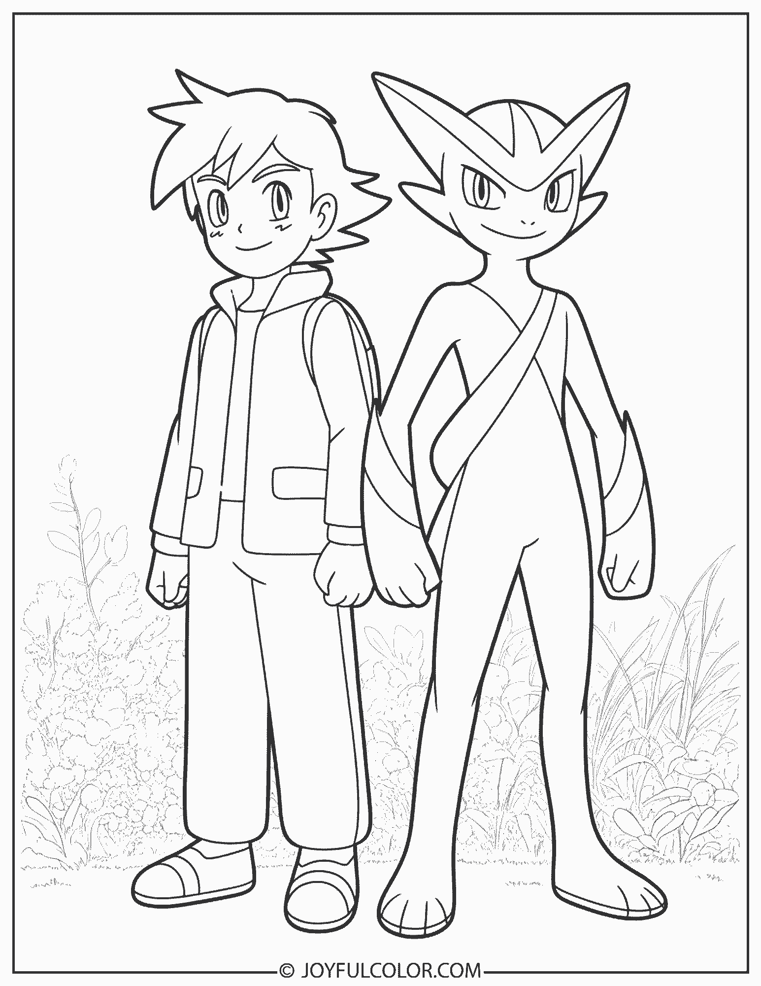 Greninja and Ash Coloring Page