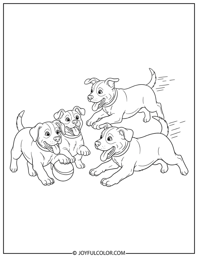 Group of Puppies Playing Coloring Page