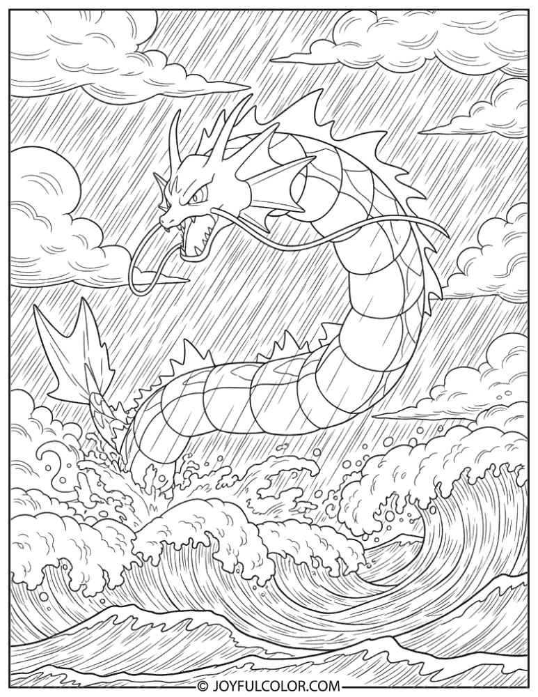 Gyarados Storm Coloring Page