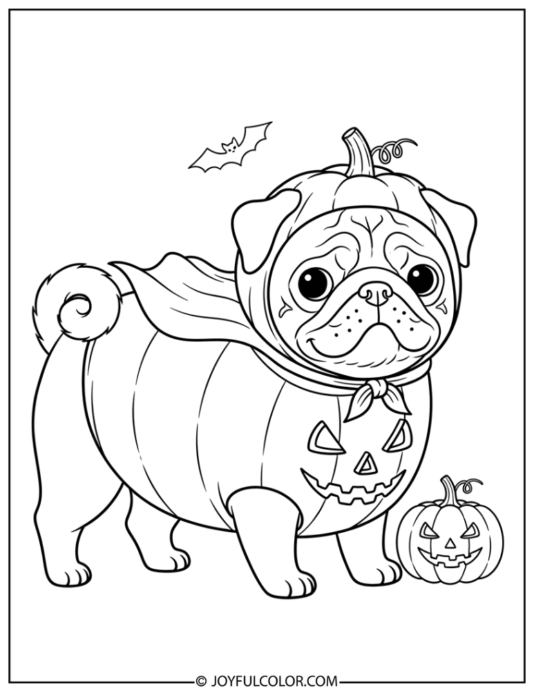 Halloween Pug Costume Coloring Page