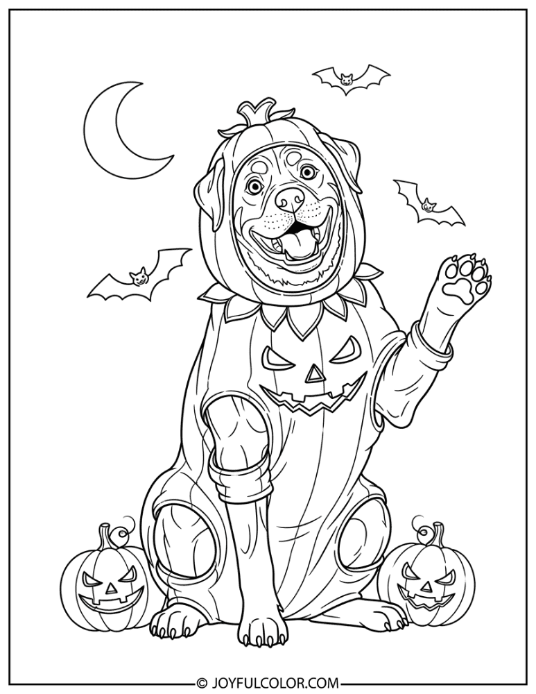 Halloween Rottweiler Costume Coloring Page