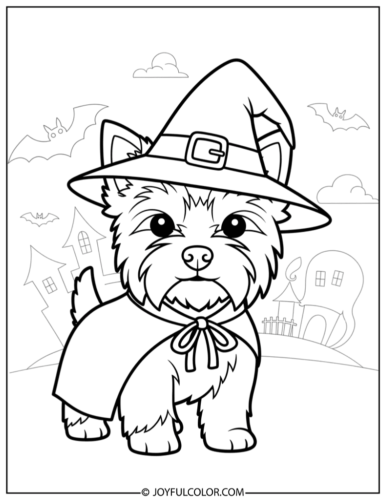 Halloween Yorkie Costume Coloring Page