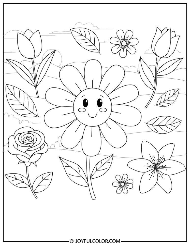 Happy Daisy Face Coloring Page