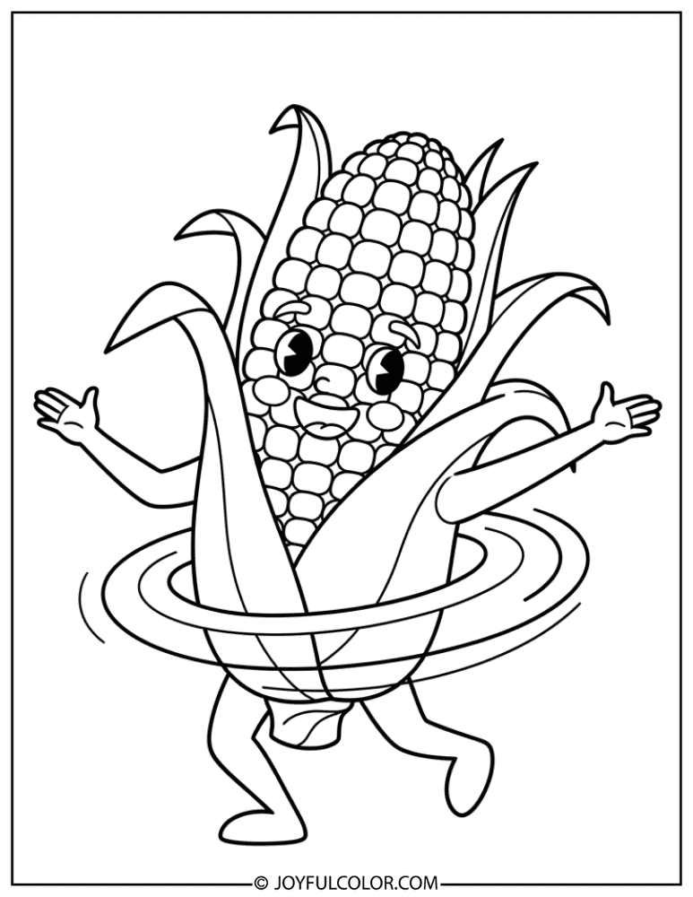 Happy Dancing Corn Coloring Page