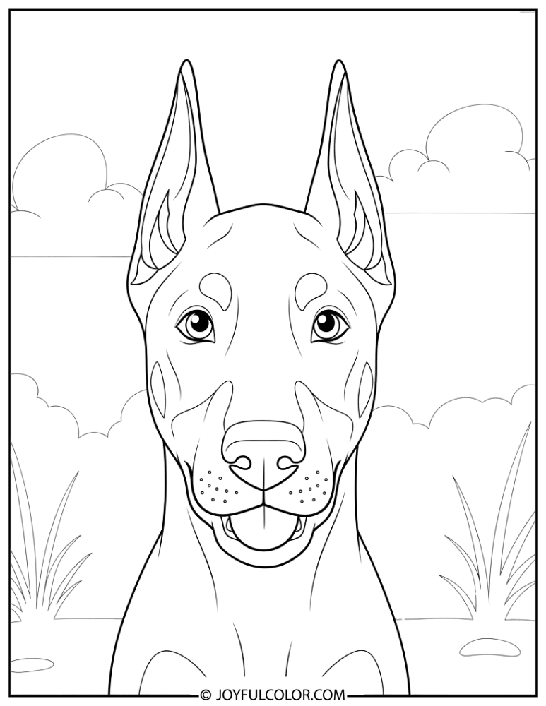 Happy Doberman Puppy Coloring Page