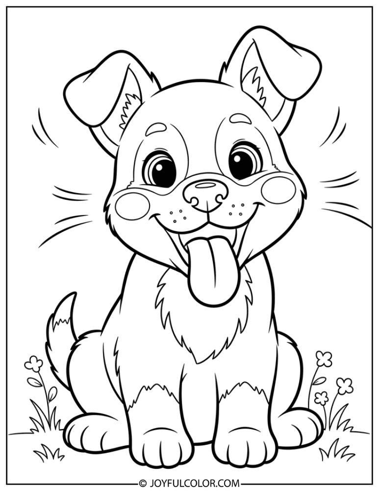 Happy Puppy Tongue Out Coloring Page