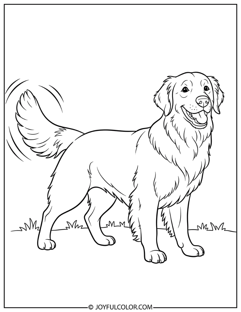 Happy Tail Wagging Retriever Coloring Page
