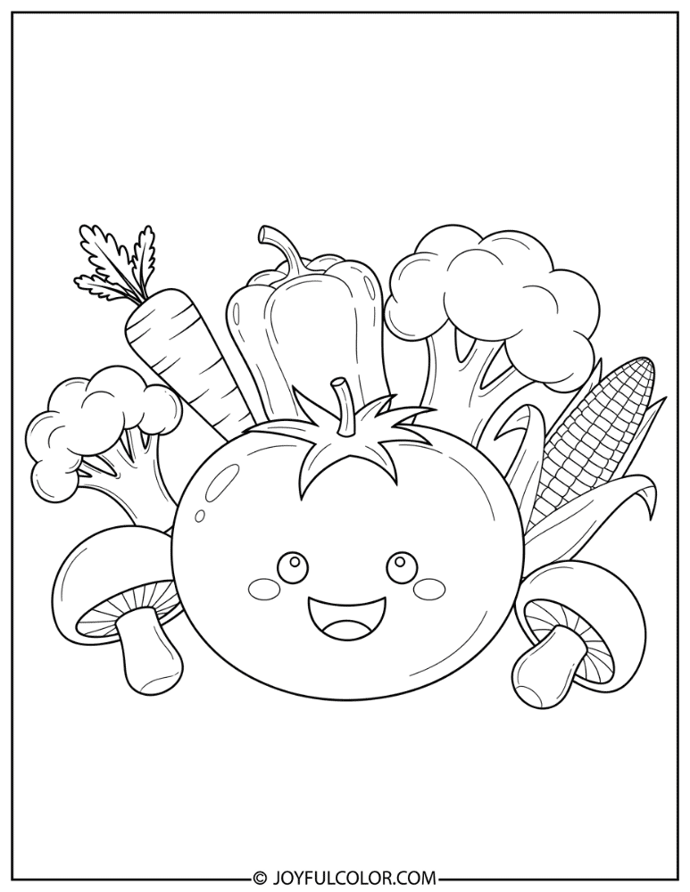 Happy Tomato Coloring Page
