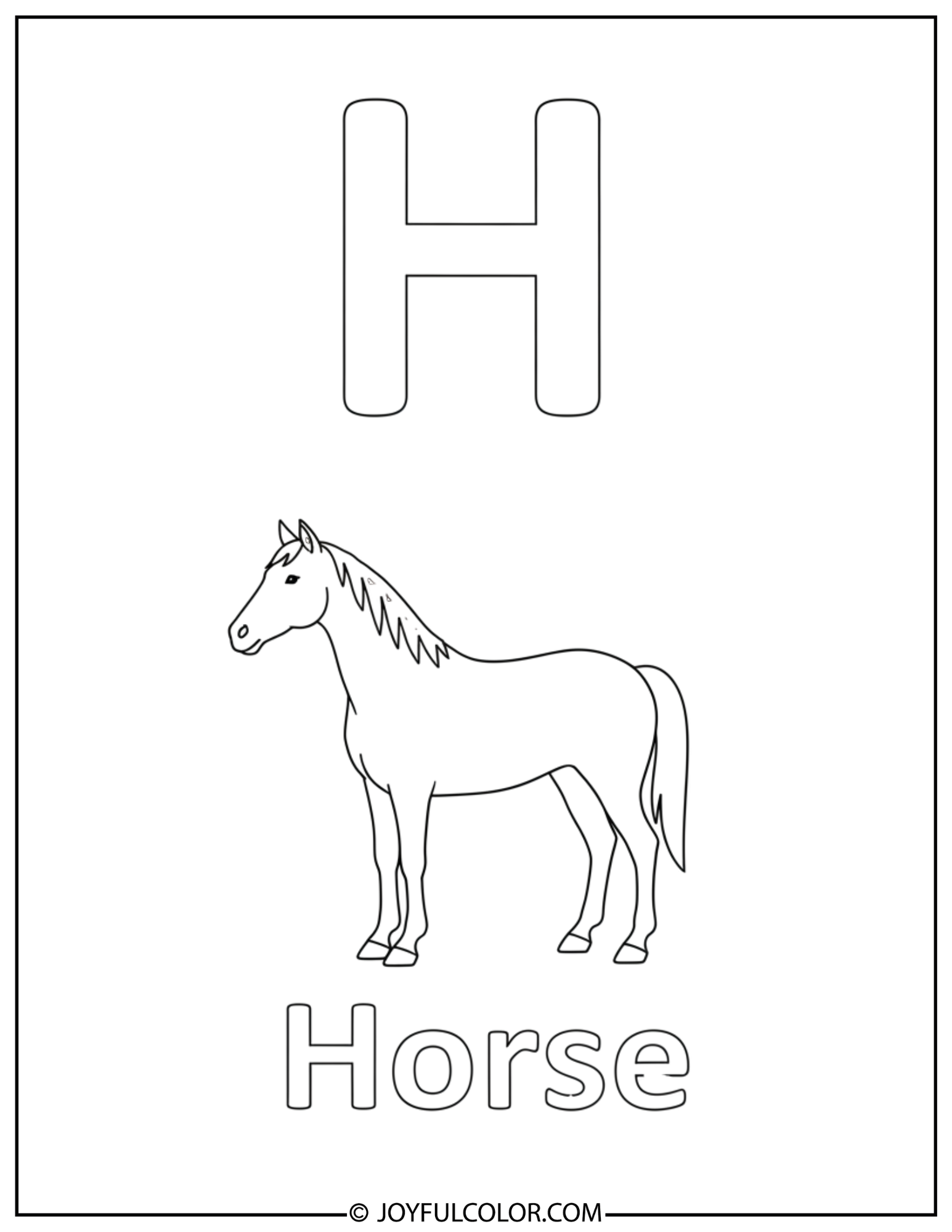 Hat and Horse Letter H Coloring Page 2