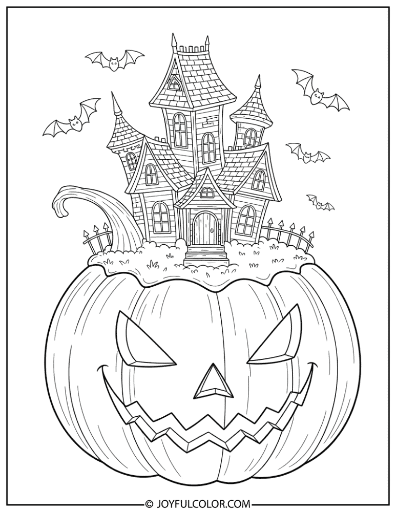 Haunted House Pumpkin Coloring Page