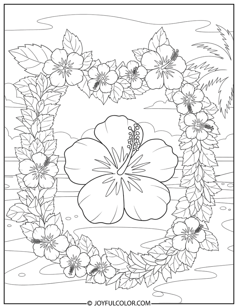 Hawaiian Hibiscus Lei Coloring Page