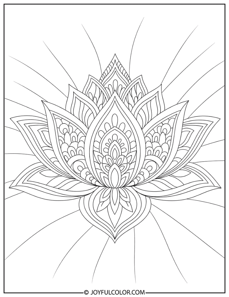 Henna-Style Lotus Coloring Page