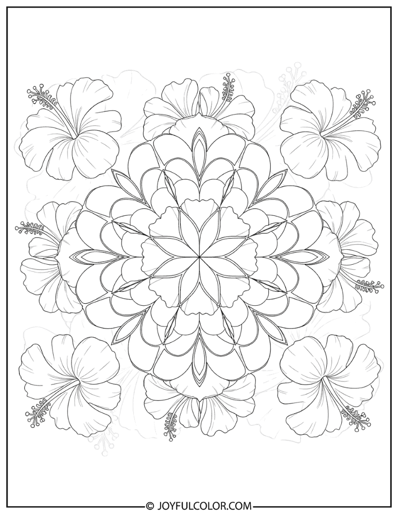 Hibiscus Flower Mandala Coloring Page