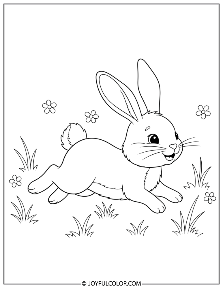 Hopping Bunny in Grass Coloring Page