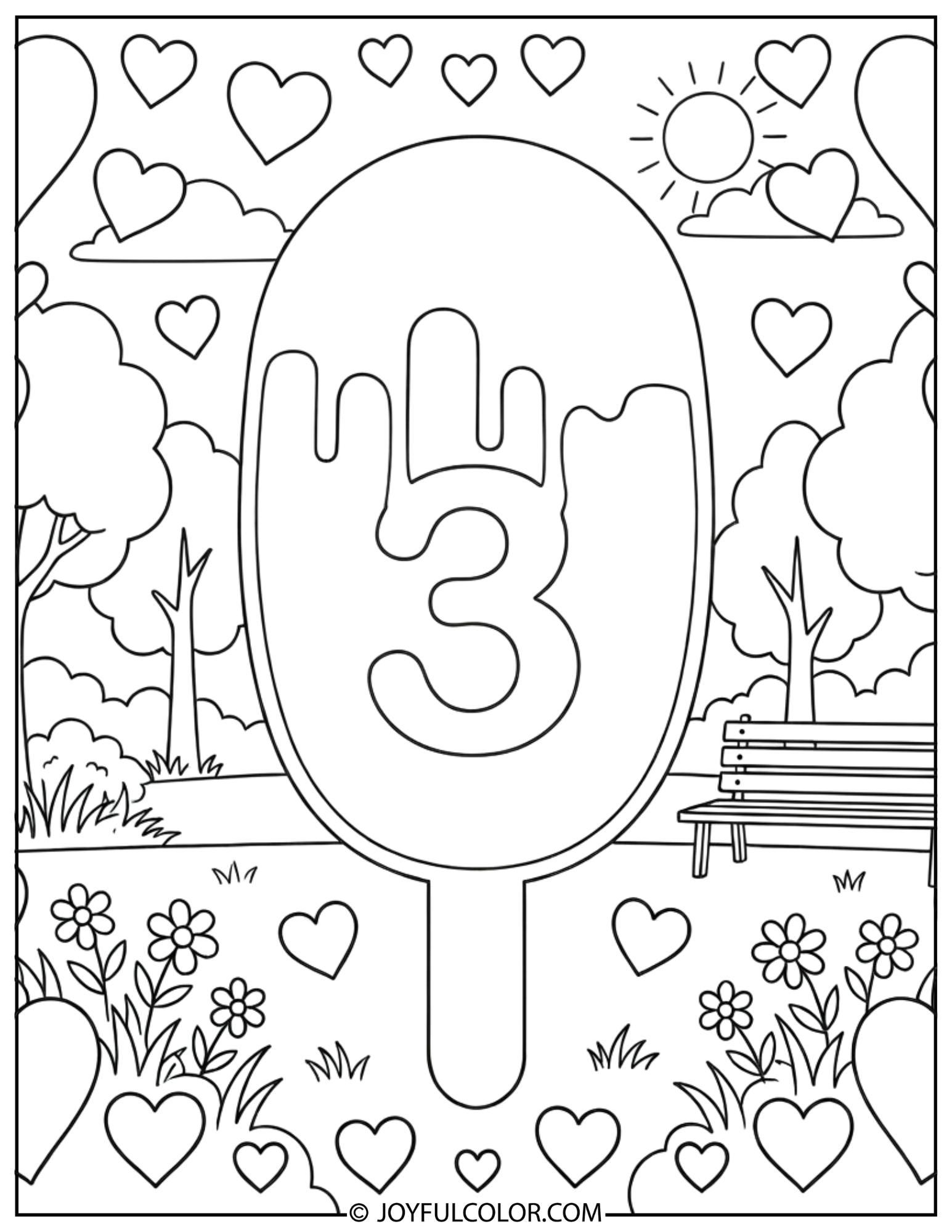 Ice Cream Number 3 Coloring Page