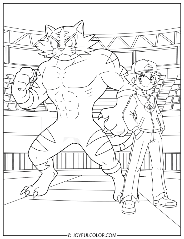 Incineroar with Trainer Coloring Page