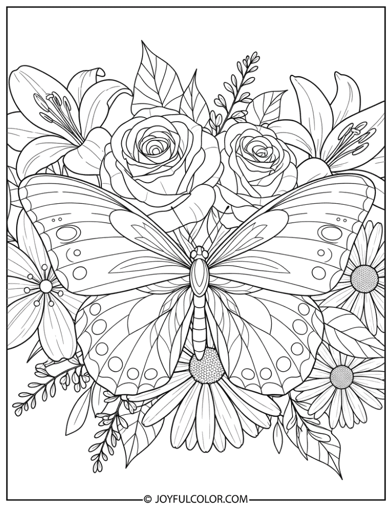 Intricate Botanical Butterfly Coloring Page