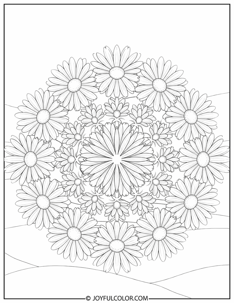 Intricate Daisy Pattern Mandala Coloring Page