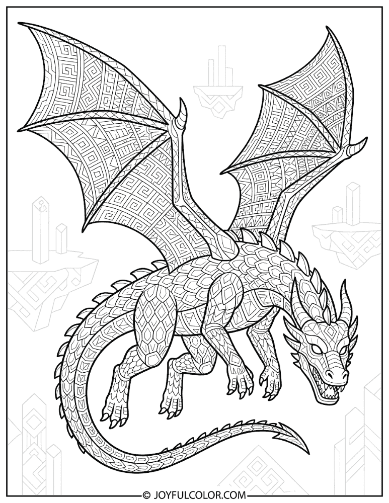 Intricate Ender Dragon Scale Pattern Coloring Page