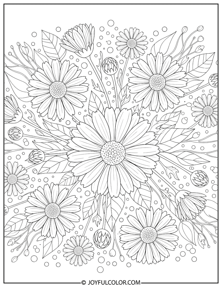 Intricate Floral Daisy Pattern Coloring Page