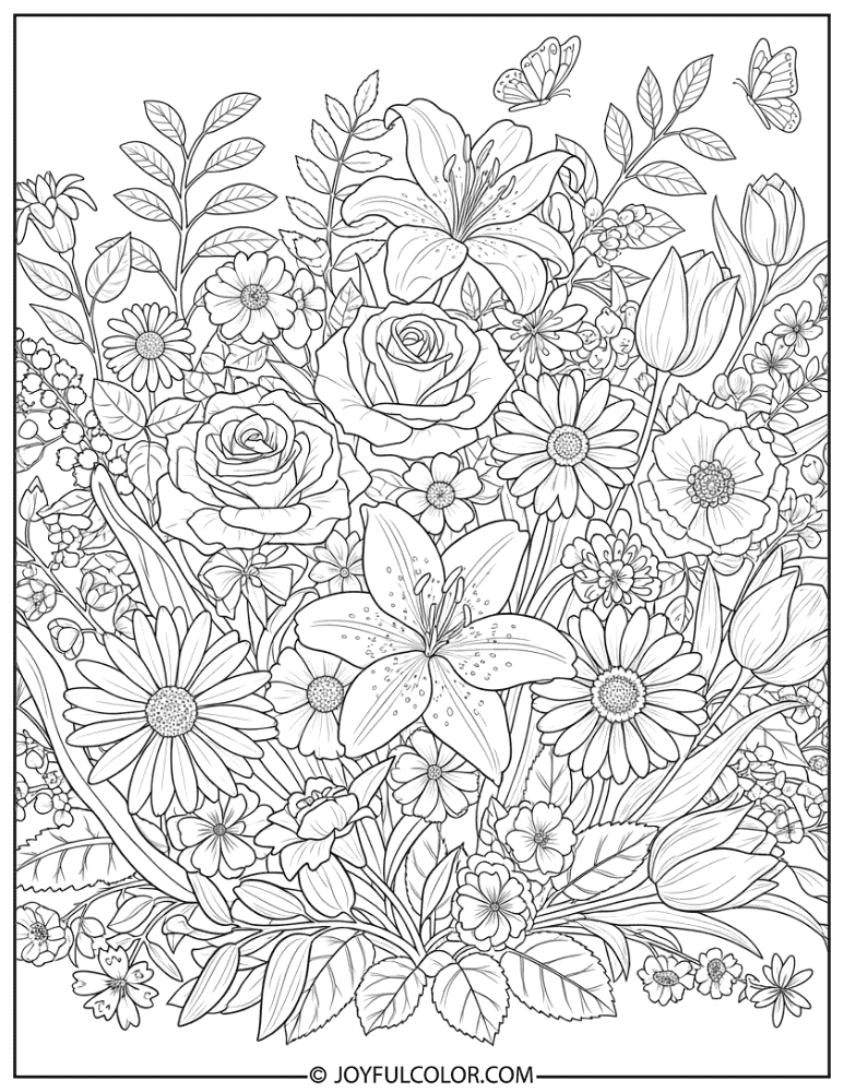 Intricate Floral Garden Pattern Coloring Page