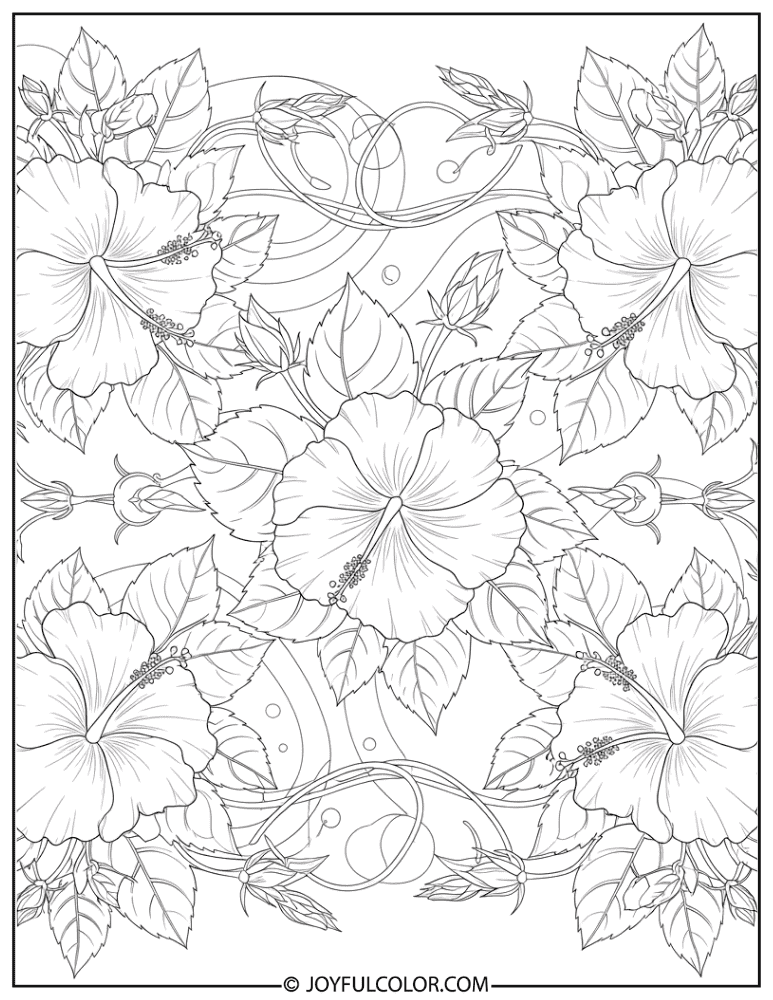 Intricate Hibiscus Floral Pattern Coloring Page