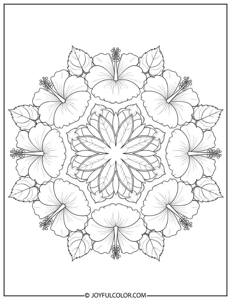 Intricate Hibiscus Pattern Mandala Coloring Page