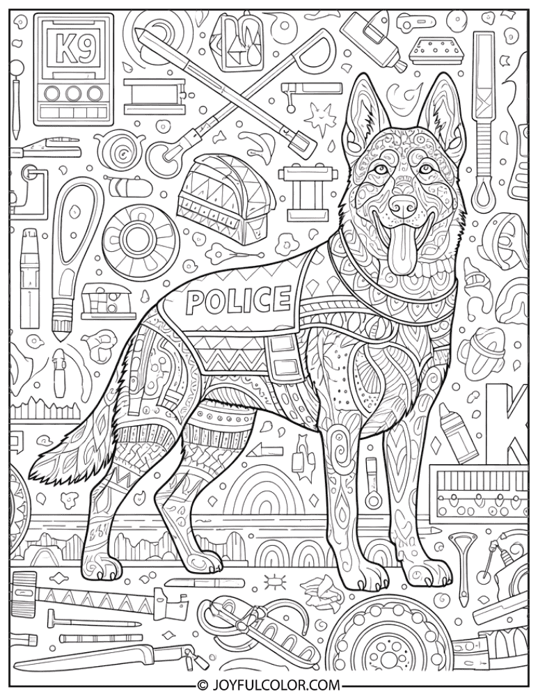 Intricate K9 Scene Coloring Page