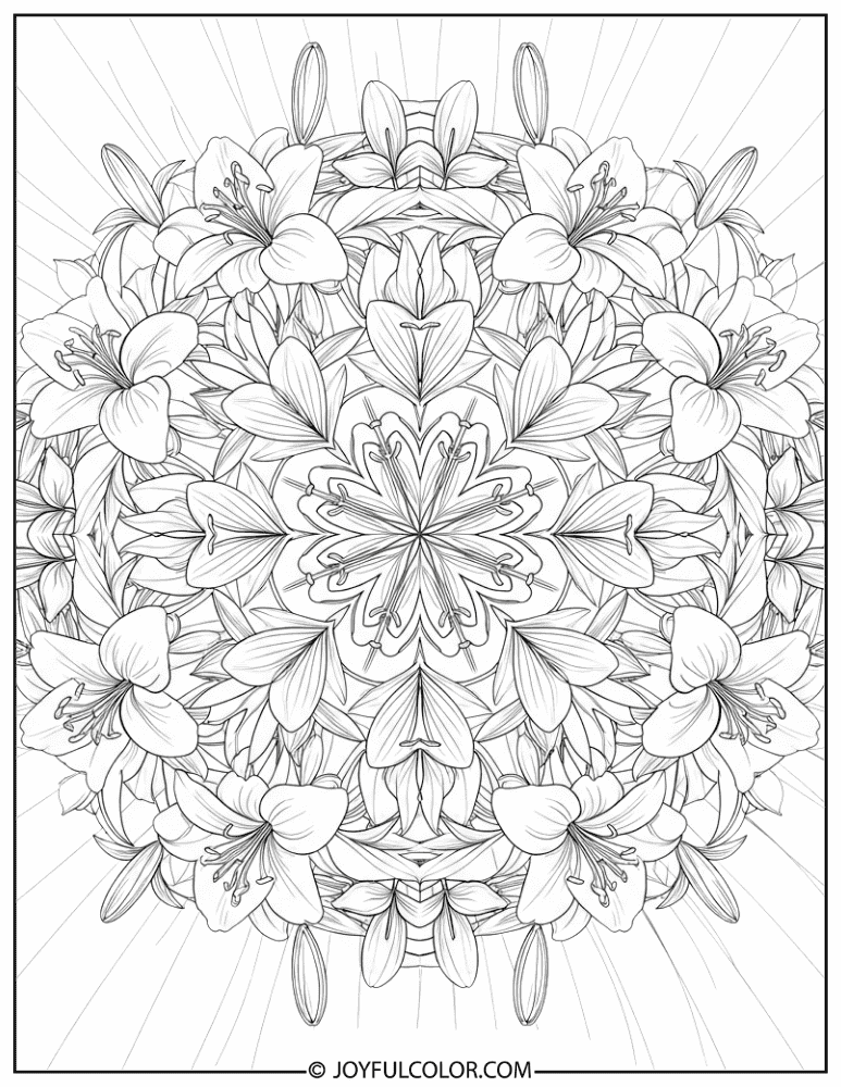 Intricate Lily Pattern Mandala Coloring Page