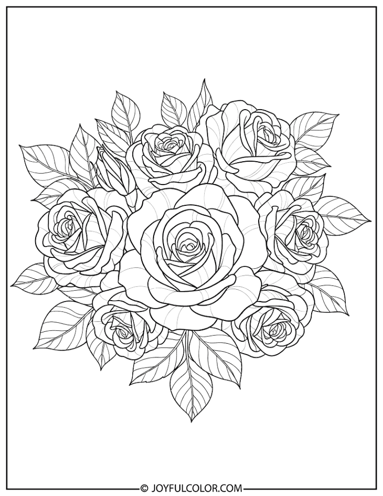 Intricate Rose Bouquet Coloring Page