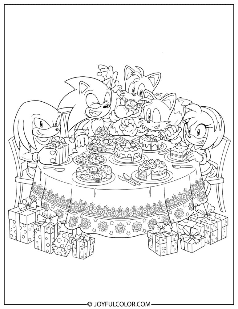 Intricate Sonic and Friends Holiday Feast Coloring Page