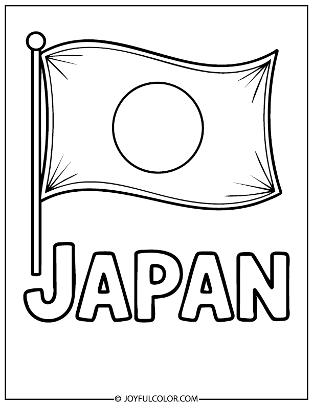Japan Flag Colouring Page with Country Name